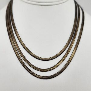 BMR Triple‎ Strand Layered Flat Chain Antiqued Gold And Black Necklace